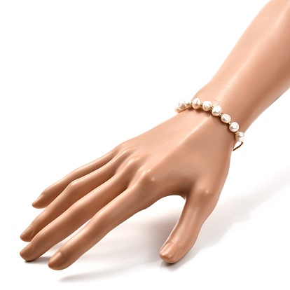 Pulsera deslizante ajustable con cuentas de perlas naturales para regalo de mujer y niña, encantos de bronce, 304 brazalete de cadena de caja de circonita cúbica de acero inoxidable