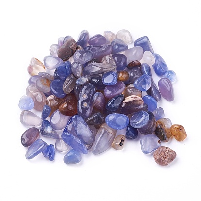 Perles d'agate bleue naturelle, non percé / pas de trou, teint, puces