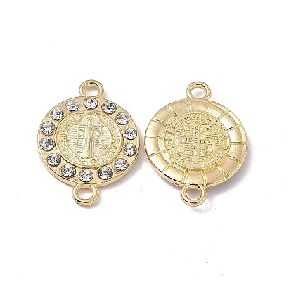 Religion Alloy Crystal Rhinestone Connector Charms, Flat Round Links with Saint