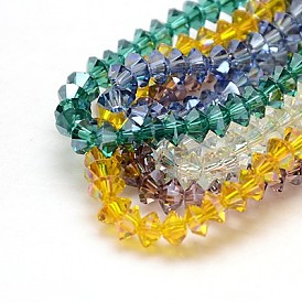 Electroplate Glass Beads Strands, Faceted, Full Plated, Bicone, 6x3.5mm, Hole: 1mm