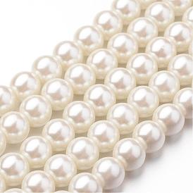 Eco-Friendly Dyed Glass Pearl Round Beads Strands, Grade A, Cotton Cord Threaded