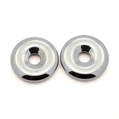 Non-magnetic Synthetic Hematite Pendants, Grade AA, Donut/Pi Disc, 30x5.5mm, Hole: 7mm