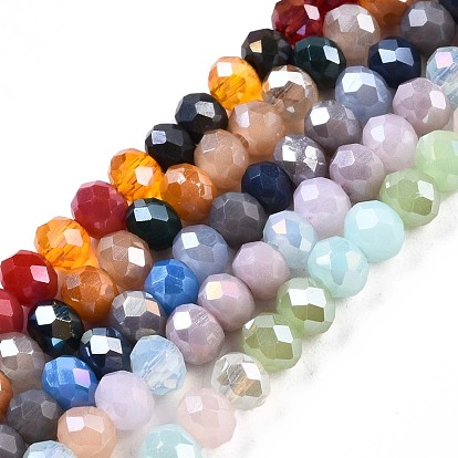 Glass Beads Strands, AB Color Plated, Faceted Rondelle