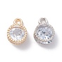 Alloy Clear Cubic Zirconia Charms, Long-Lasting Plated, Flat Round