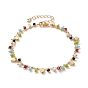 Charm Anklets, with Rondelle Faceted Glass Beads, Brass Heart Beads and 304 Stainless Steel Lobster Claw Clasps, Colorful