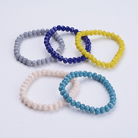 Opaque Solid Color Crystal Glass Beaded Stretch Bracelets, Abacus, Faceted