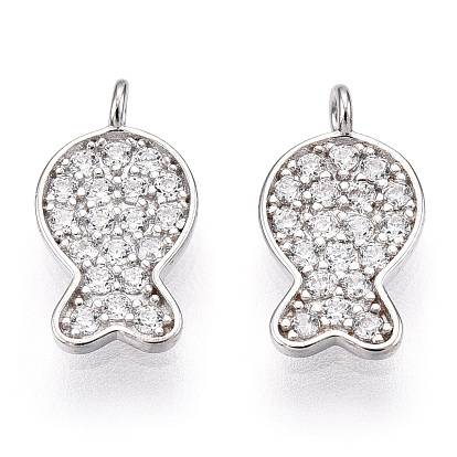 925 Sterling Silver Micro Pave Cubic Zirconia Charms, Fish Charms, Nickel Free