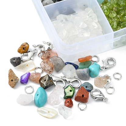 Kit de fabrication de collier de bracelet de pierres précieuses diy, y compris des perles de pierre et de copeaux de verre mélangées naturelles et synthétiques, fermoirs en alliage, Fil de bijoux de cuivre, pince à épiler, fil élastique