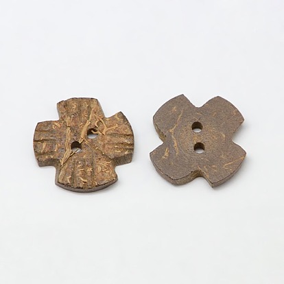 Hallazgos accesorios de la ropa étnica de madera de coser botones de coco 2 hoyos, flor, 19~20x19~20x3~4 mm, agujero: 2 mm
