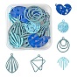 24Pcs 6 Style Blue Series Spray Painted Alloy Pendants, Oval & Fan & Branch & Geometric & Heart