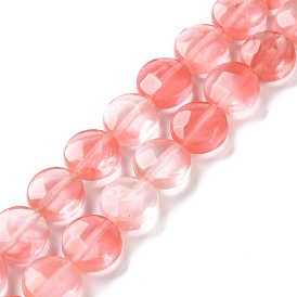 Cherry Quartz Glass Beads Strands, Faceted, Flat Round