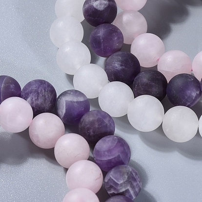 Perles de pierres précieuses naturelles s'étendent bracelets, avec jade blanc naturel, quartz rose naturel givré et améthyste naturelle givrée, boite d'emballage