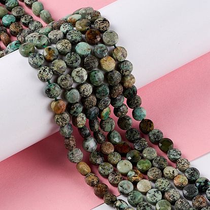 Natural African Turquoise(Jasper) Beads Strands, Faceted, Flat Round