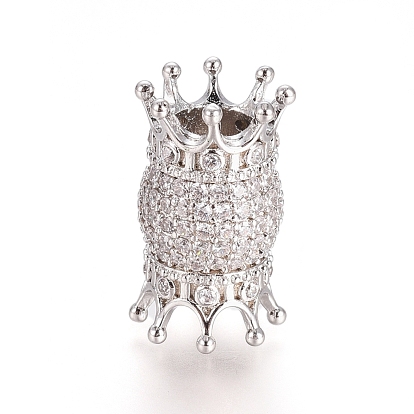 Micro cuivres ouvrent zircone cubique perles européennes, Perles avec un grand trou   , plaqué longue durée, couronne double