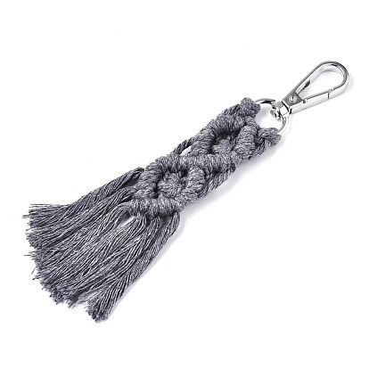 Polycotton(Polyester Cotton) Tassel Big Pendants Decorations, with Platinum Plated Alloy Swivel Clasps
