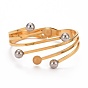 201 bracelet manchette ouverte boules en acier inoxydable, placage ionique (ip) 304 bijoux en acier inoxydable pour femmes