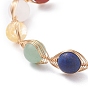 Round Mixed Gemstone Braided Bangle with Natural Pearl, Copper Wire Wrap 7 Chakra Torque Bangle for Women, Golden