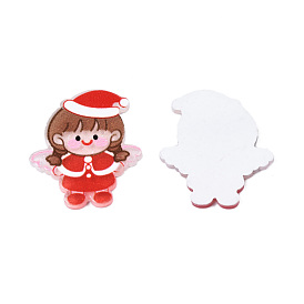 Printed Acrylic Cabochons, with Glitter Powder, Christmas Style, Angel