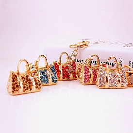 Rhinestone Hand Bag Keychains, KC Gold Plated Alloy Charm Keychain