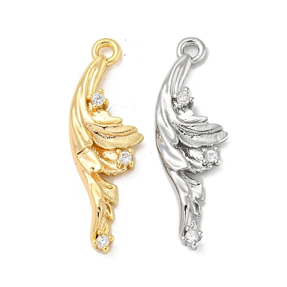 Brass Micro Pave Clear Cubic Zirconia Pendants, Leaf