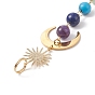 7 Chakra Gemstone Beaded Pendant Decorations, Glass Bullet Shape Suncatchers, with 201 Stainless Steel Moon, Brass Sun