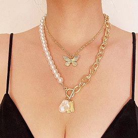 Простое женское ожерелье с жемчужной бабочкой - элегантное украшение на ключицу