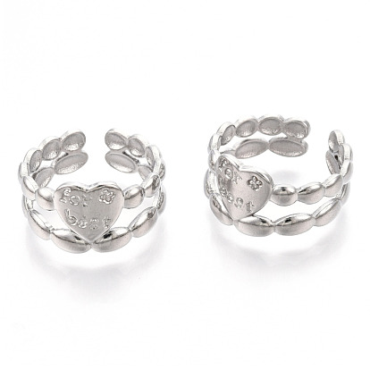 304 anillos de acero inoxidable en forma de corazón, anillos de banda ancha, anillo abierto para mujeres niñas, con la palabra para mejor