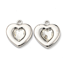 304 Stainless Steel Pendants, with Glass, Heart