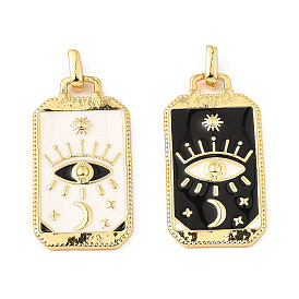 Rack Plating Brass Pendants, with Enamel, Long-Lasting Plated, Cadmium Free & Lead Free, Real 18K Gold Plated, Rectangle with Eye Charm