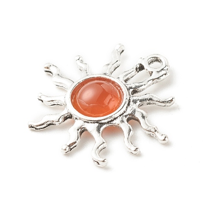 Natural Gemstone Pendants, with Antique Silver Plated Alloy Findings, Sun