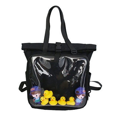Cloth  Backpacks, with Clear Window, for Student Woman Girls, Also as Handbags