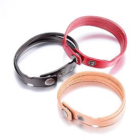 Leather Cord Snap Bracelets, with Alloy Clasps