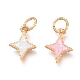 Natural Shell Charms, with Brass Findings and Jump Rings, Star, Matte Style, Matte Gold Color