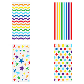 100шт 4 узоры цвета радуги пластиковые целлофановые пакеты для подарков, прозрачные пакеты для печенья с конфетами, со стяжками из 100шт., прямоугольник со смешанными узорами
