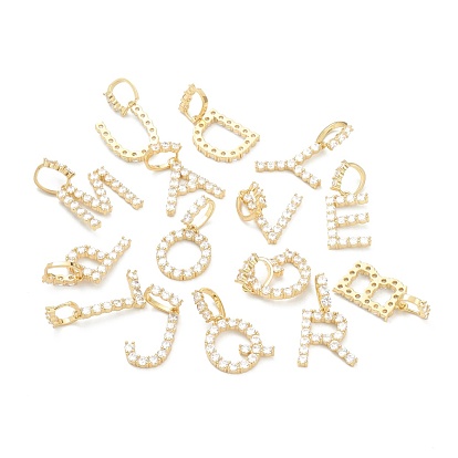 Brass Micro Pave Clear Cubic Zirconia Pendants, Letter