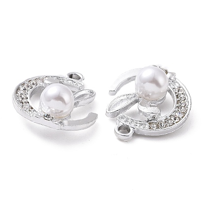 Alloy Rhinestone Pendants, with ABS Plastic Imitation Pearl Beads, Moon with Rabbit Charm