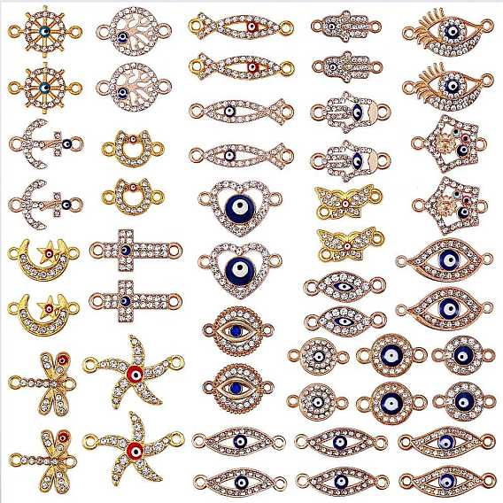 50 piezas 25 eslabones de diamantes de imitación de cristal de aleación de estilo, con esmalte y mal de ojo, sin plomo y cadmio, forma mixta