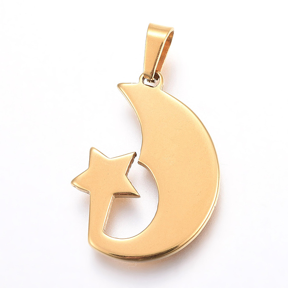 304 Stainless Steel Pendants, Moon with Star