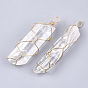 Natural Quartz Crystal Big Pendants, with Iron Findings, Nuggets, Golden