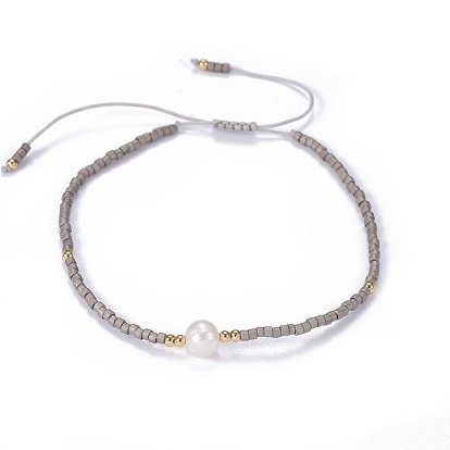 Nylon ajustable pulseras de cuentas trenzado del cordón, con cuentas de semillas japonesas y perlas