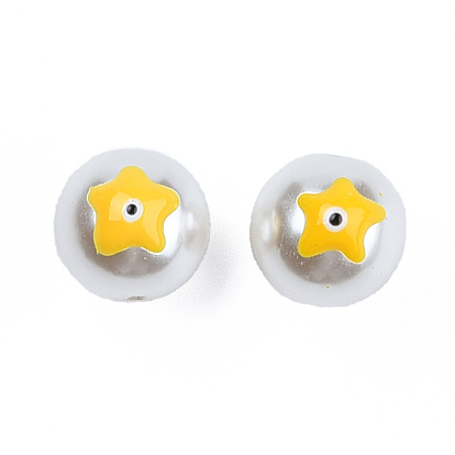ABS Plastic Imitation Pearl Beads, with Enamel, Round with Star