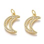 Brass Micro Pave Clear Cubic Zirconia Pendants, Long-Lasting Plated, With Jump Rings, Moon