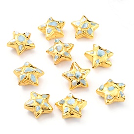 Perles naturelles de larimar, avec apprêts en laiton doré et perle, étoiles