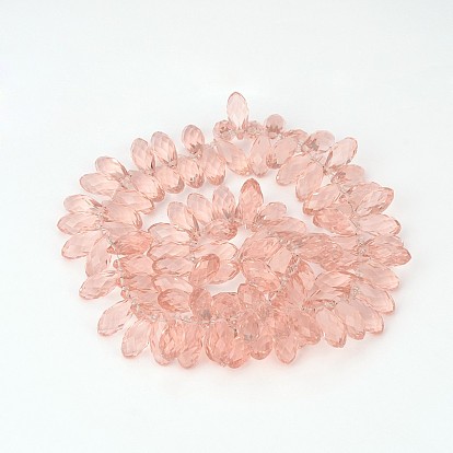 Transparent Faceted Teardrop Glass Beads Strands, Top Drilled Beads, 20x10mm, Hole: 1mm, about 100pcs/strand, 16 inch