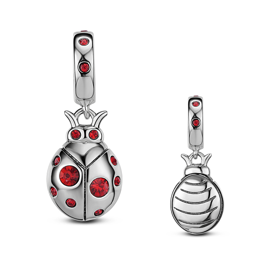TINYSAND Ladybug Thailand 925 Sterling Silver European Dangle Charms, Large Hole Pendants, with Cubic Zirconia, 22.34x8.78x8.6mm, Hole: 4.31mm