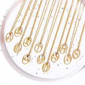Titanium Steel Oval Pendant Necklace for Women, Golden