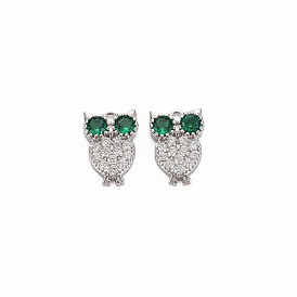 Brass Micro Pave Cubic Zirconia Charms, Nickel Free, Real Platinum Plated, Owl