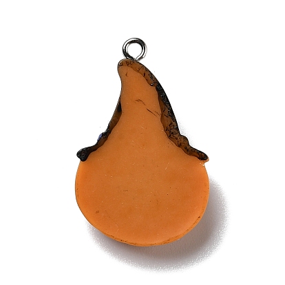 Halloween Opaque Resin Pendants, with Platinum Tone Iron Loops, Pumpkin with Witch Hat