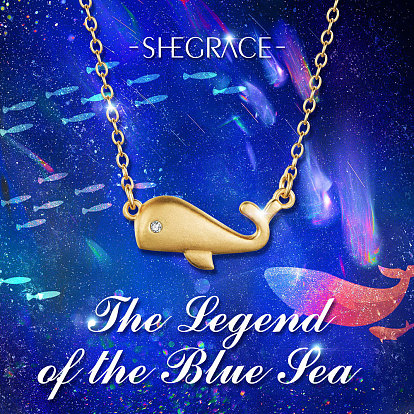 SHEGRACE 925 Sterling Silver Pendant Necklaces, with Grade AAA Cubic Zirconia, with S925 Stamp, Whale
