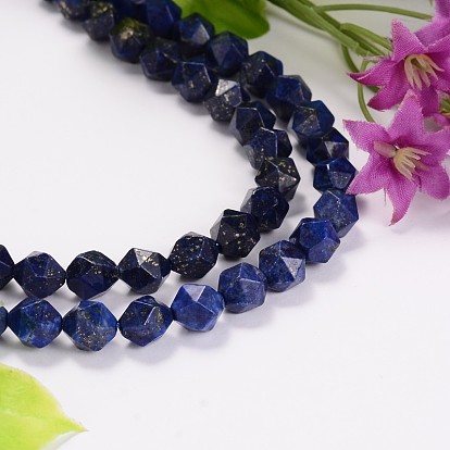 Faceted Natural Gemstone Lapis Lazuli Bead Strands, Star Cut Round Beads, Dyed